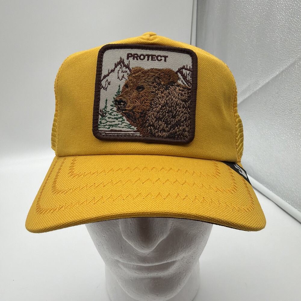 GOORIN BROS THE FARM SAFEGUARD PROTECT BEAR TRUCKER SNAPBACK MENS HAT YELLOW NEW